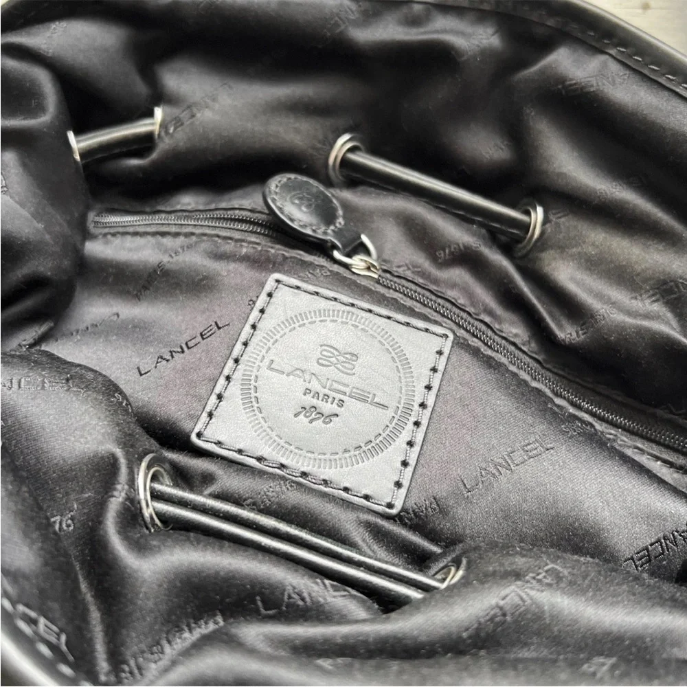 LANCEL "Miss Lancel" Black Leather /Nylon Handbag Hobo Purse Bucket Bag Paris - Picture 13 of 16